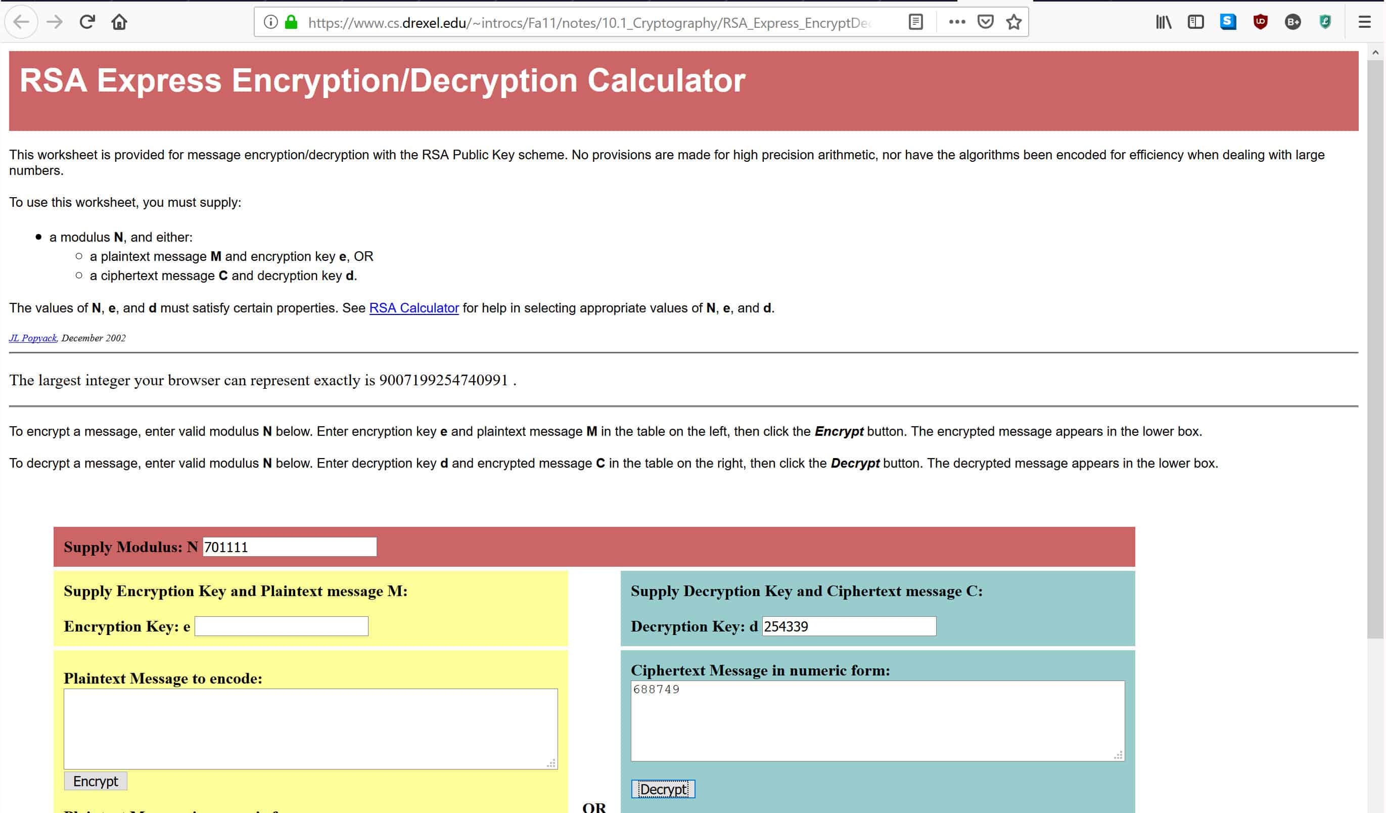 Decrypt rsa with n and e